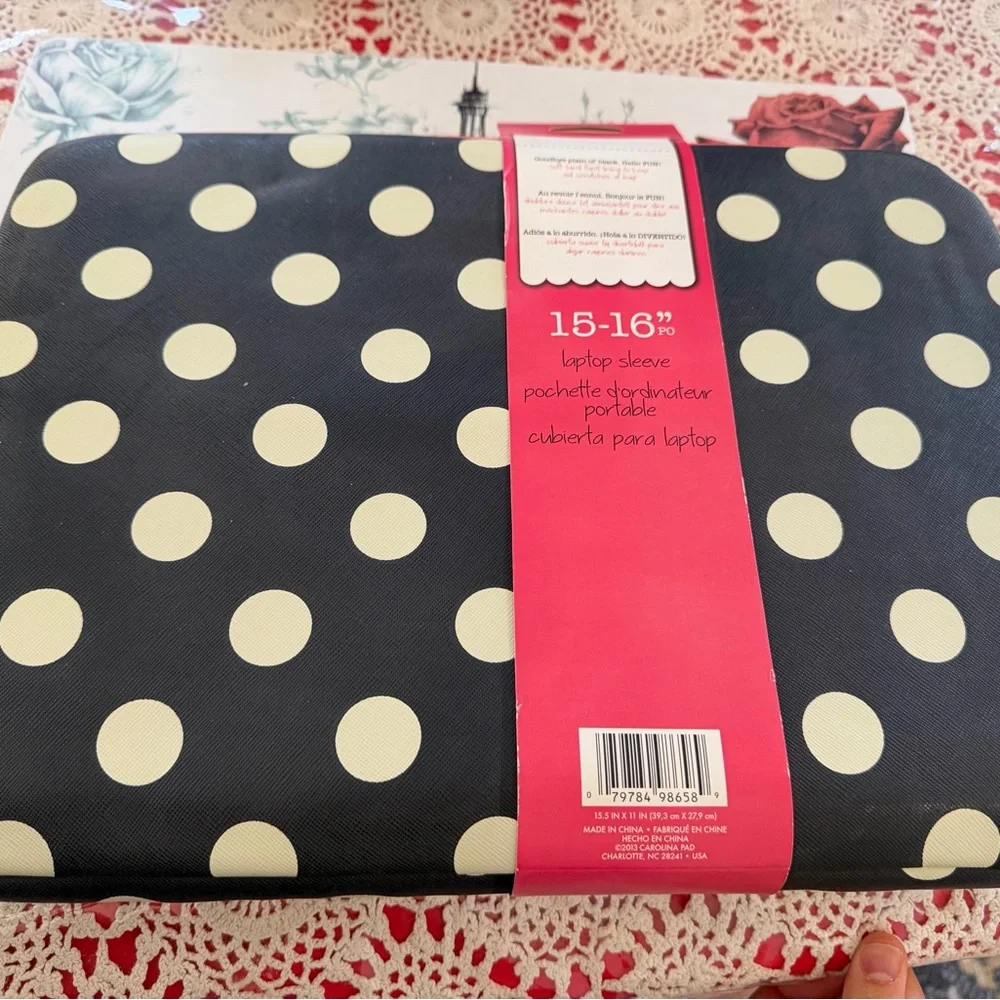 Studio C Polka Dot Laptop Sleeve - Black, Cream & Coral